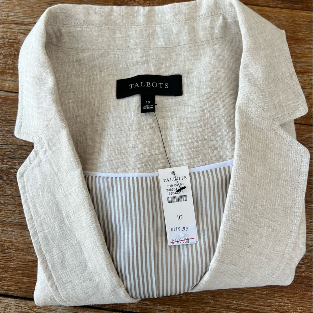 Talbots Linen Blazer Light Beige Classic Neutral One Button Women’s Size 16 - Picture 15 of 16